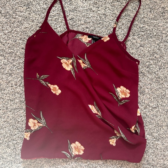 Forever 21 dark red floral spaghetti strap top - Picture 7 of 13